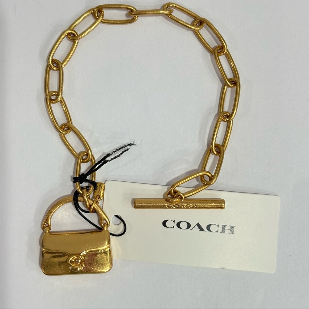 COACH New Mini Tabby Handbag Charm Chain Link Toggle Bracelet Brass